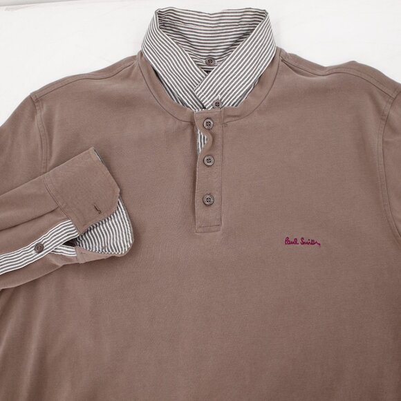 Paul Smith London Shirt Men’s S/M Cotton Long Sleeve Henley removable Collar - Picture 1 of 16